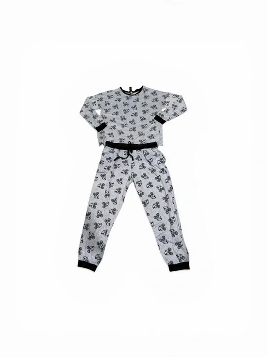 Light blue/Gray Mickey Mouse Print Women's Pajama Set - Long Sleeve Top & Jogger - Picture 3 of 5
